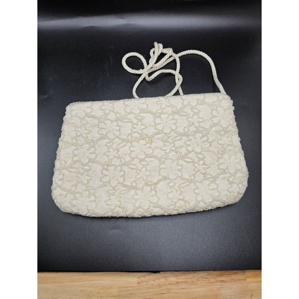 Vintage Andre Cellini Cream Iridescent Beaded Formal‎ Shoulder Bag Purse
